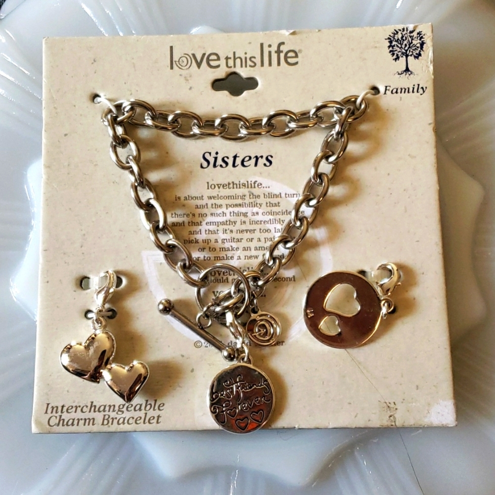 Sisters Charm Bracelet Gift Set Fine Silver Plated